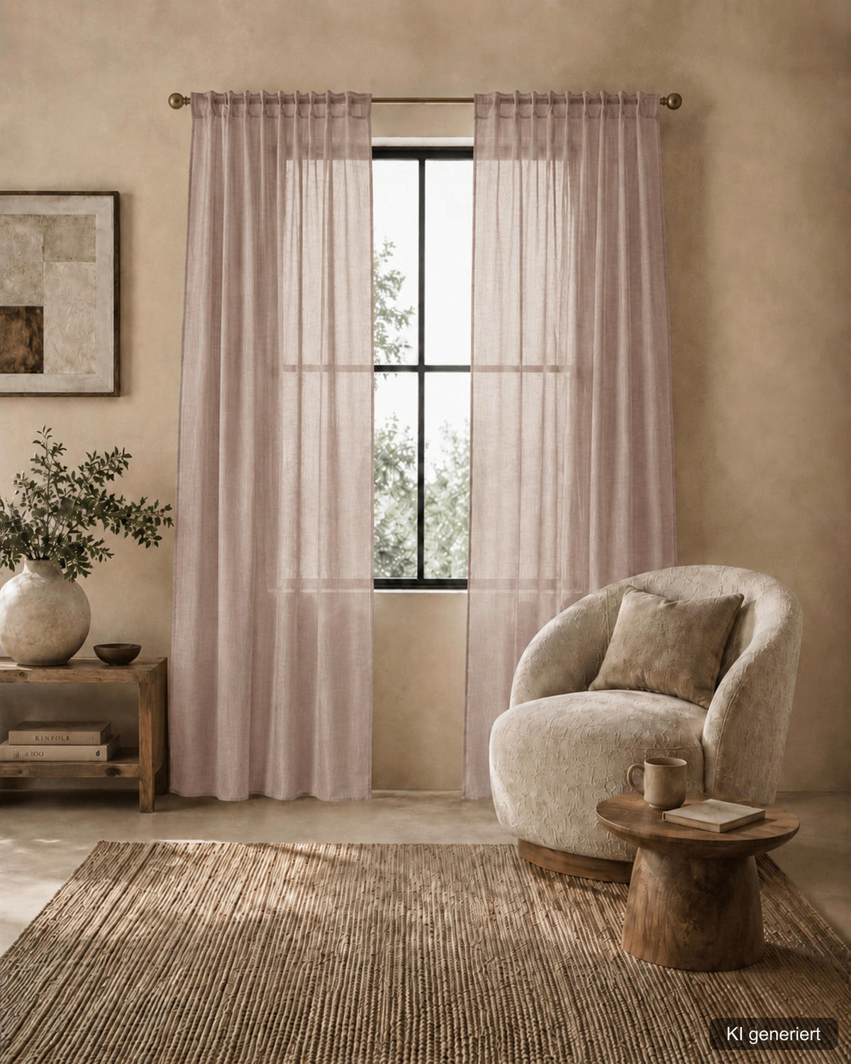 FERTIGVORHANG halbtransparent  - Taupe, Basics, Textil (140/245cm)