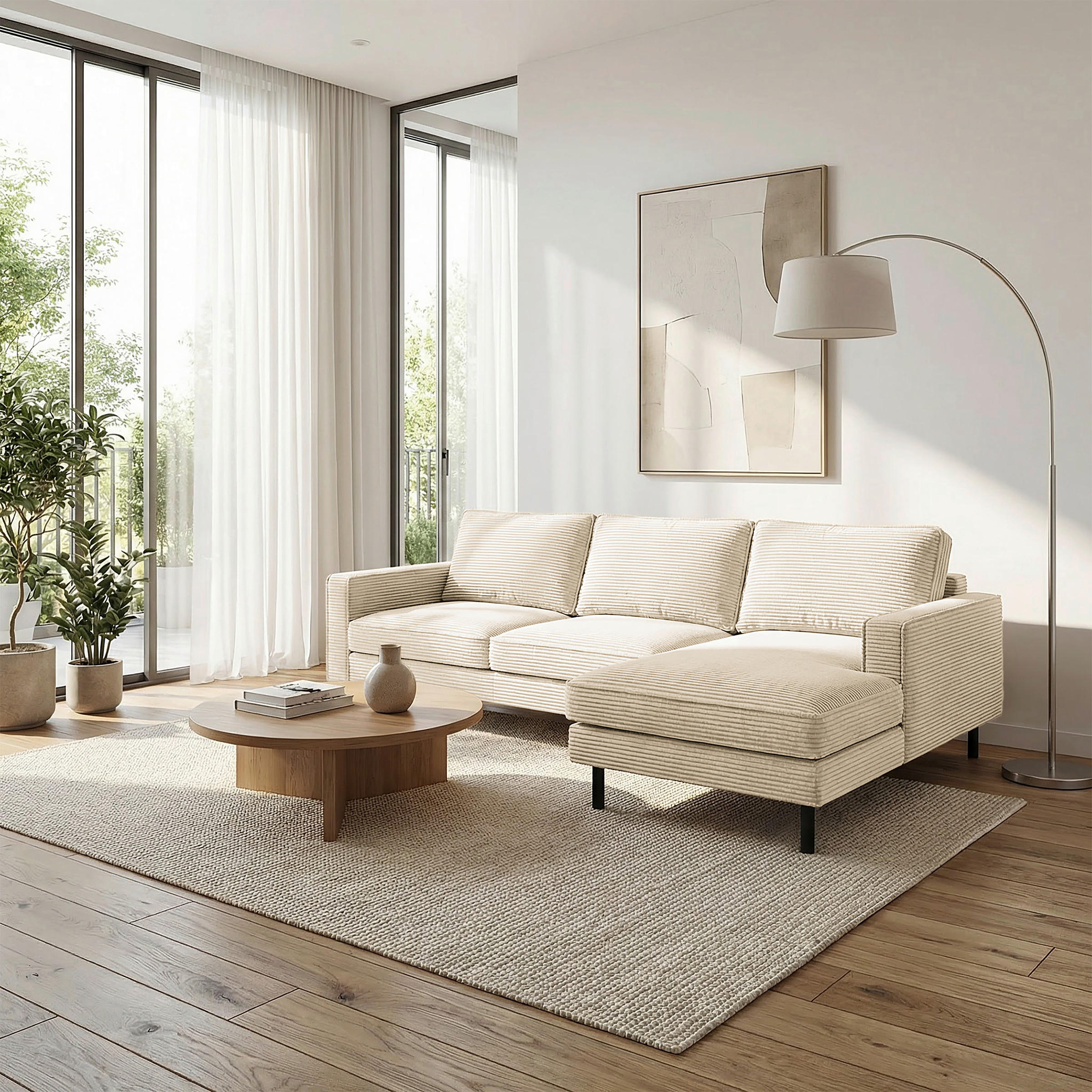 KUTNA GARNITURA tekstil  bež   - bež/crna, Design, tekstil/metal (238/166cm) - Livetastic