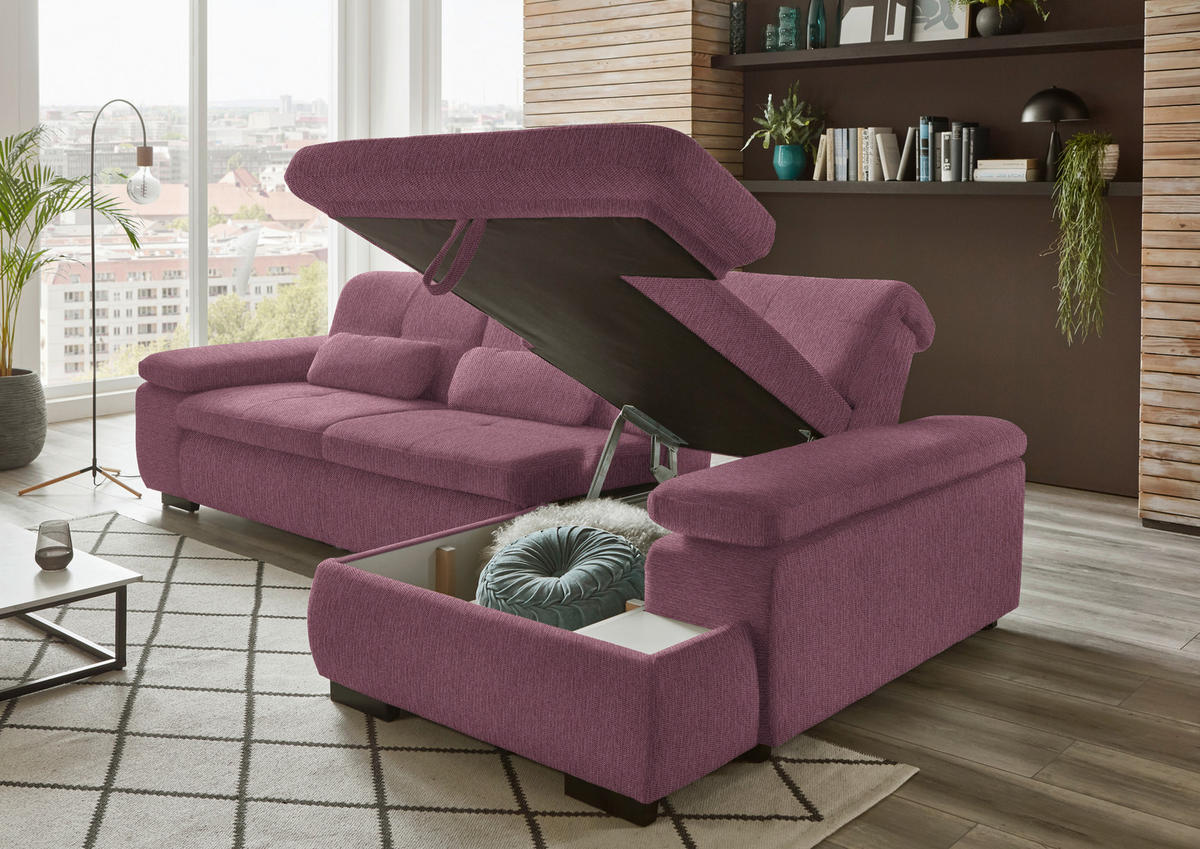 ECKSOFA in Flachgewebe Bordeaux  297/174 cm  - Bordeaux/Schwarz, Design, Textil/Metall (297/174cm) - Beldomo Style