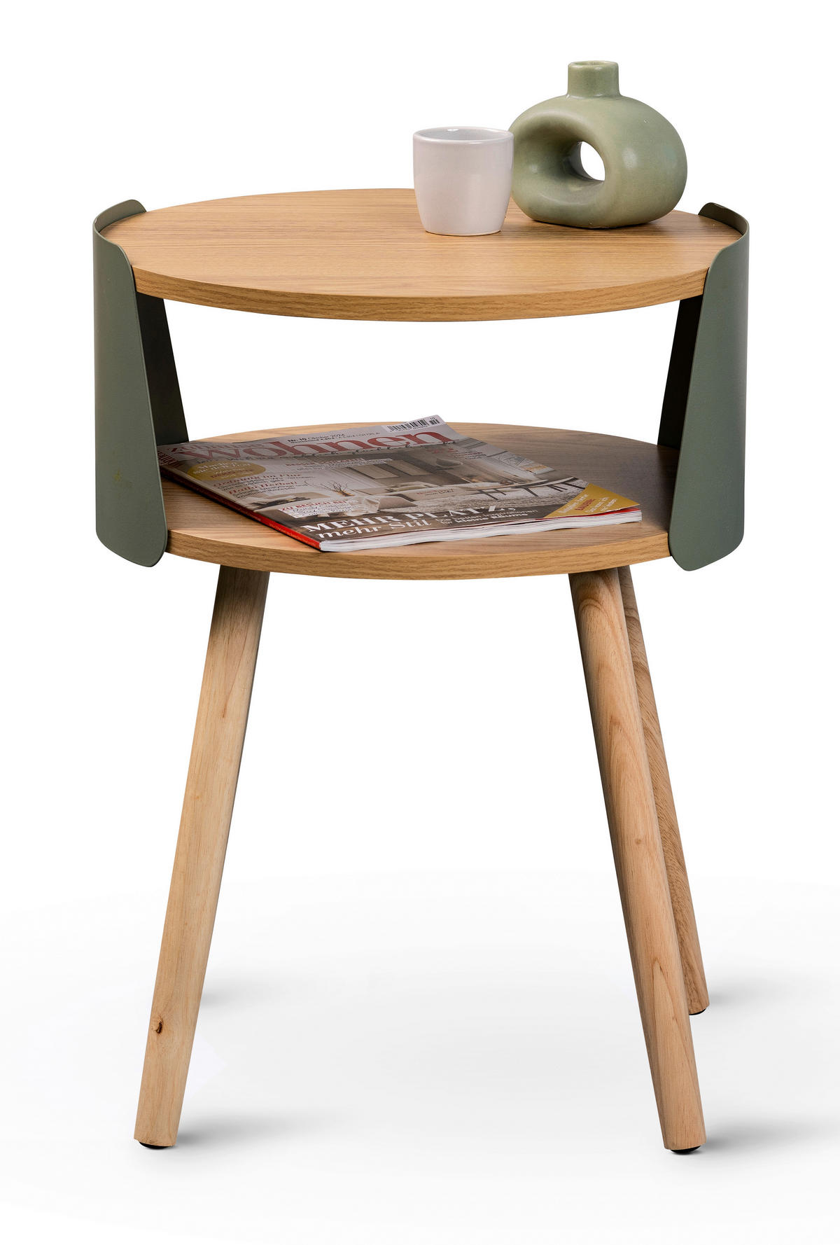 BEISTELLTISCH 40/40/55 cm Eiche massiv Grün, Eichefarben rund  - Eichefarben/Grün, Design, Holz/Holzwerkstoff (40/40/55cm) - Xora