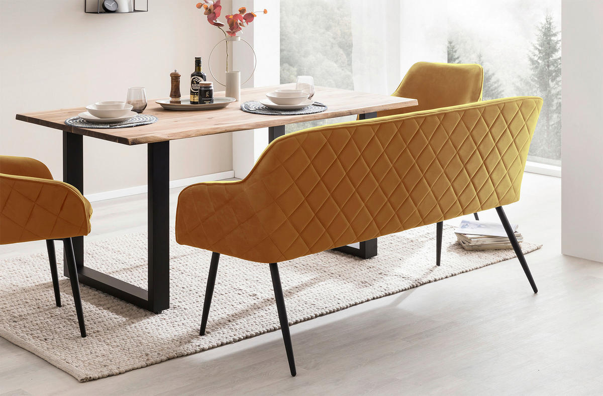 SITZBANK 160/85/61 cm Samt Senfgelb Metall  - Senfgelb/Schwarz, MODERN, Textil/Metall (160/85/61cm) - Livetastic