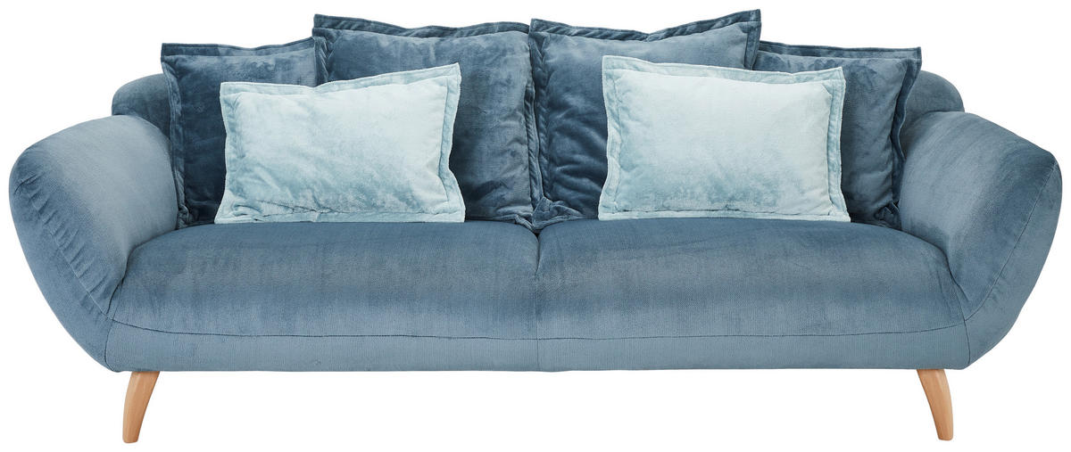 BIGSOFA in Plüsch Petrol  - Buchefarben/Petrol, Design, Holz/Textil (235/80/108cm) - Carryhome