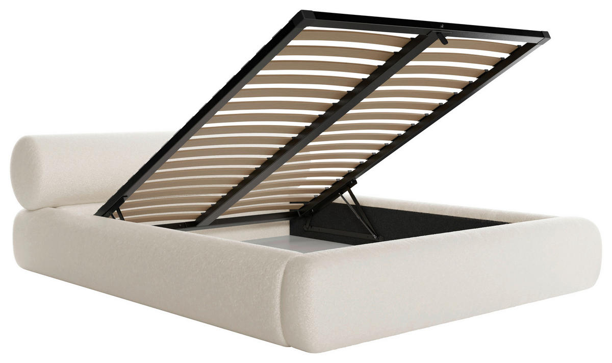 POLSTERBETT 160/200 cm,  in Beige, Lattenrost, Bettkasten,  - Beige/Schwarz, Design, Holz/Textil (160/200cm) - Chameo