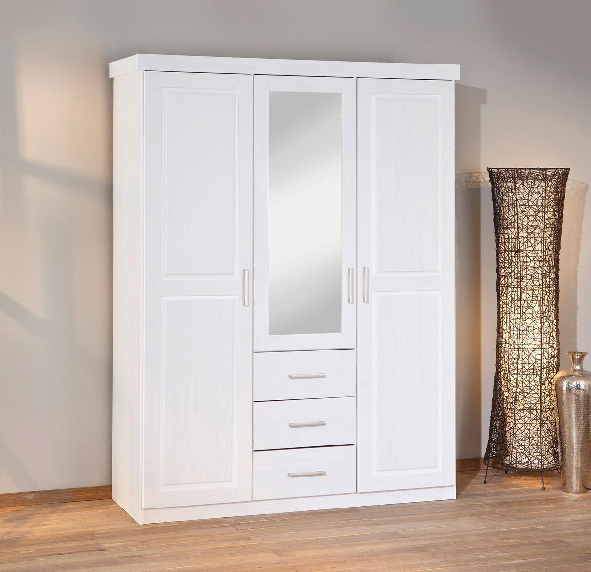 KLEIDERSCHRANK  in Weiß  - Silberfarben/Weiß, LIFESTYLE, Holz/Kunststoff (140/190/55cm) - MID.YOU