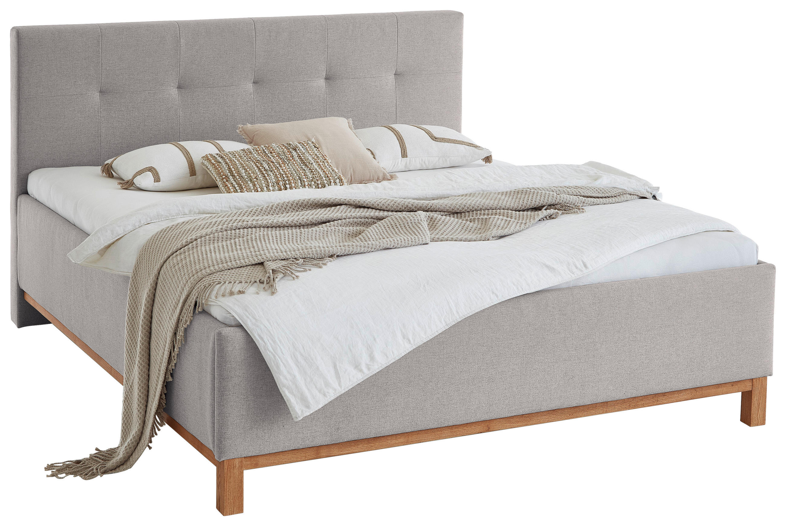 POLSTERBETT 180/200 cm  in Hellgrau  - Eichefarben/Hellgrau, MODERN, Holz/Textil (180/200cm) - Livetastic