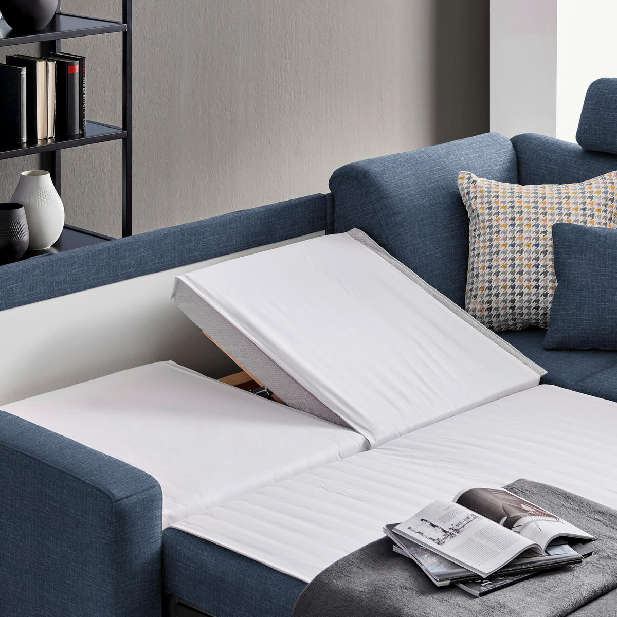 ECKSOFA in Chenille Blau  227/208 cm  - Blau/Alufarben, KONVENTIONELL, Textil/Metall (227/208cm) - Sedda