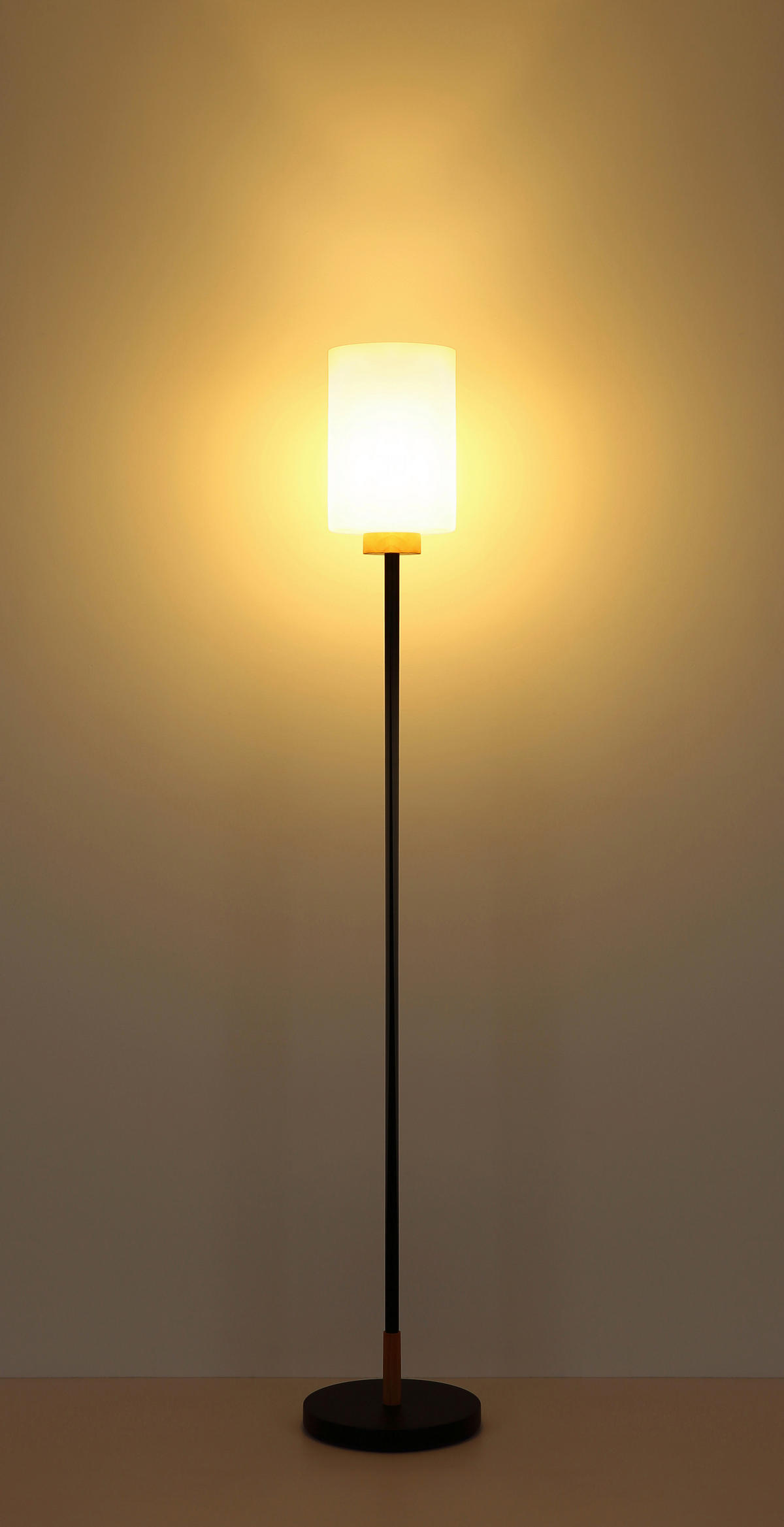 STEHLEUCHTE Rowena 25/150 cm  - Eichefarben/Schwarz, Design, Glas/Holz (25/150cm) - Globo