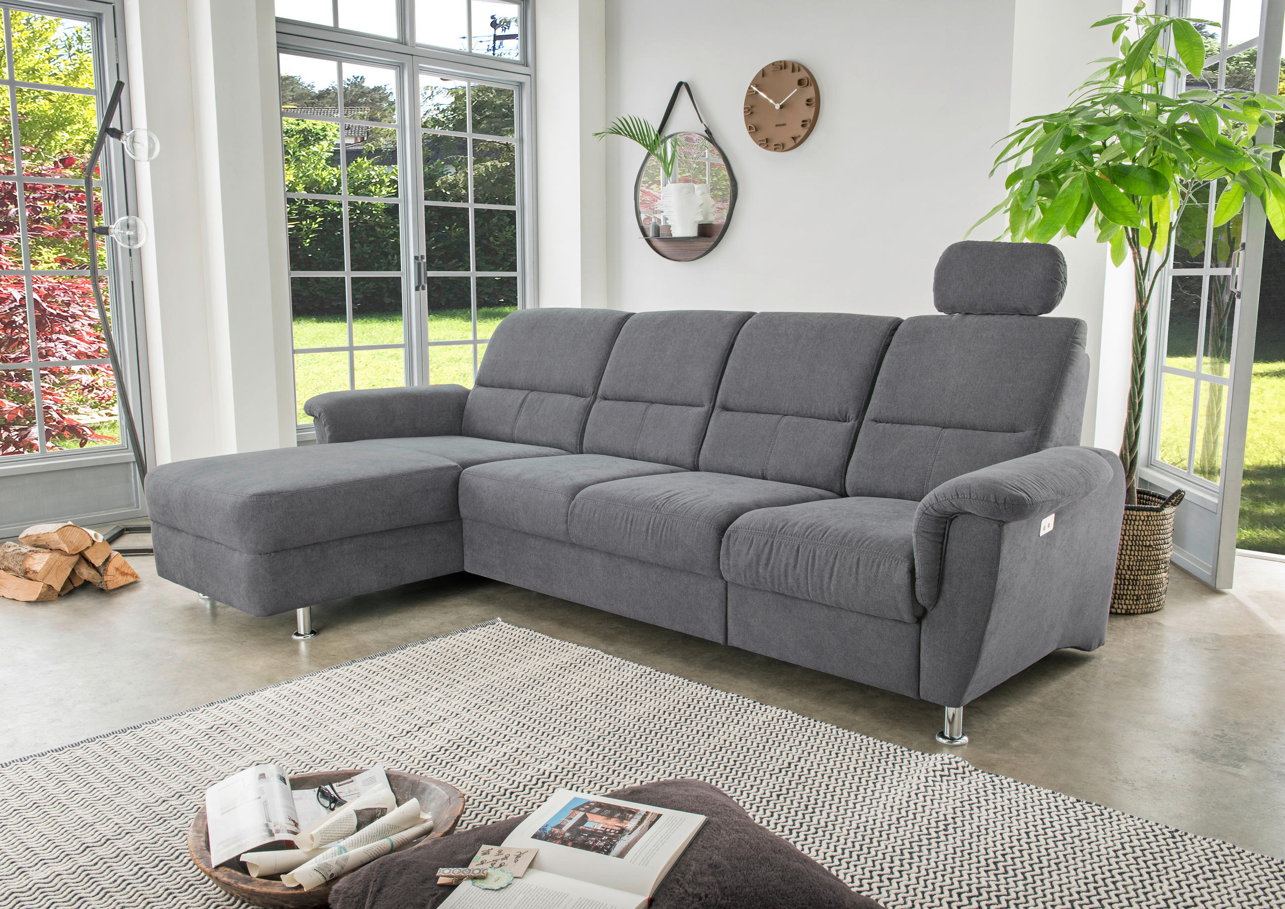 ECKSOFA Anthrazit Mikrofaser - Chromfarben/Anthrazit, KONVENTIONELL, Textil/Metall (165/292cm) - Livetastic