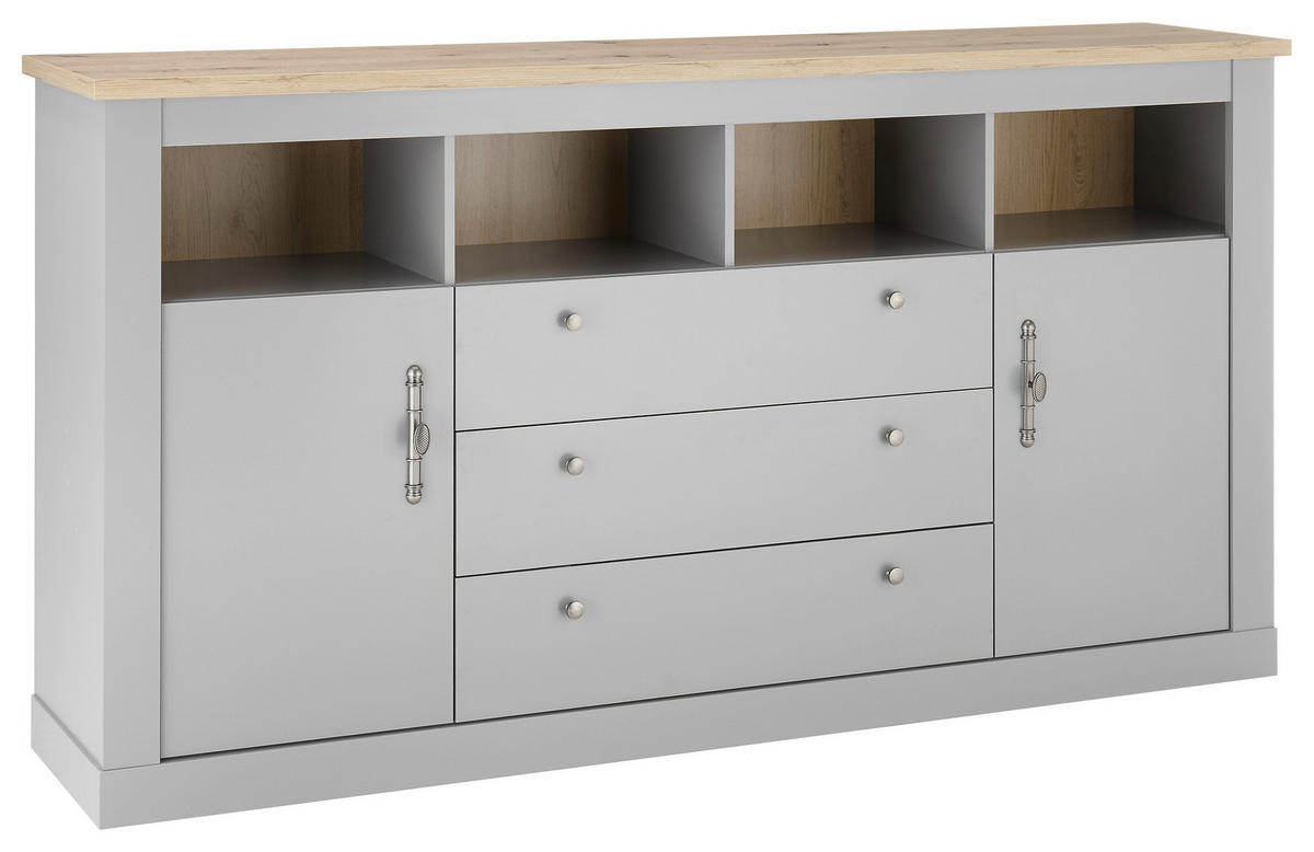 SIDEBOARD  in 198/104/44 cm  - Eichefarben/Silberfarben, Design, Holzwerkstoff/Metall (198/104/44cm) - MID.YOU