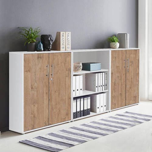 AKTENSCHRANK Weiß, Eichefarben  - Eichefarben/Weiß, MODERN, Holzwerkstoff (253,2/113,6/33cm) - MID.YOU