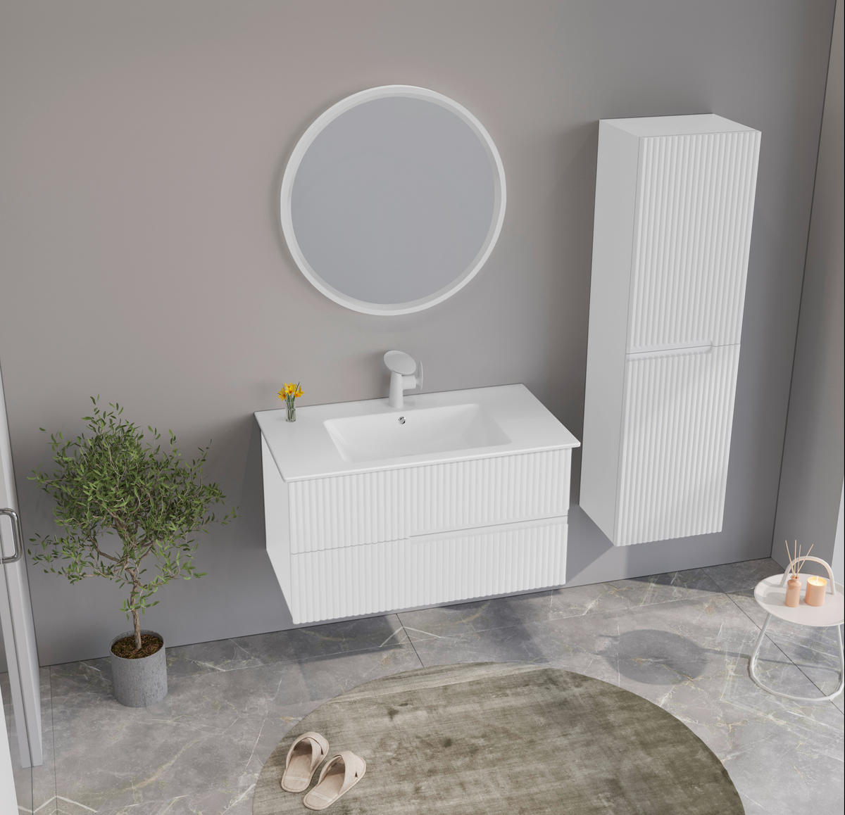 BADEZIMMER 3-teilig  in  - Weiß Hochglanz/Weiß, MODERN, Keramik/Holzwerkstoff (91/126/51cm) - MID.YOU