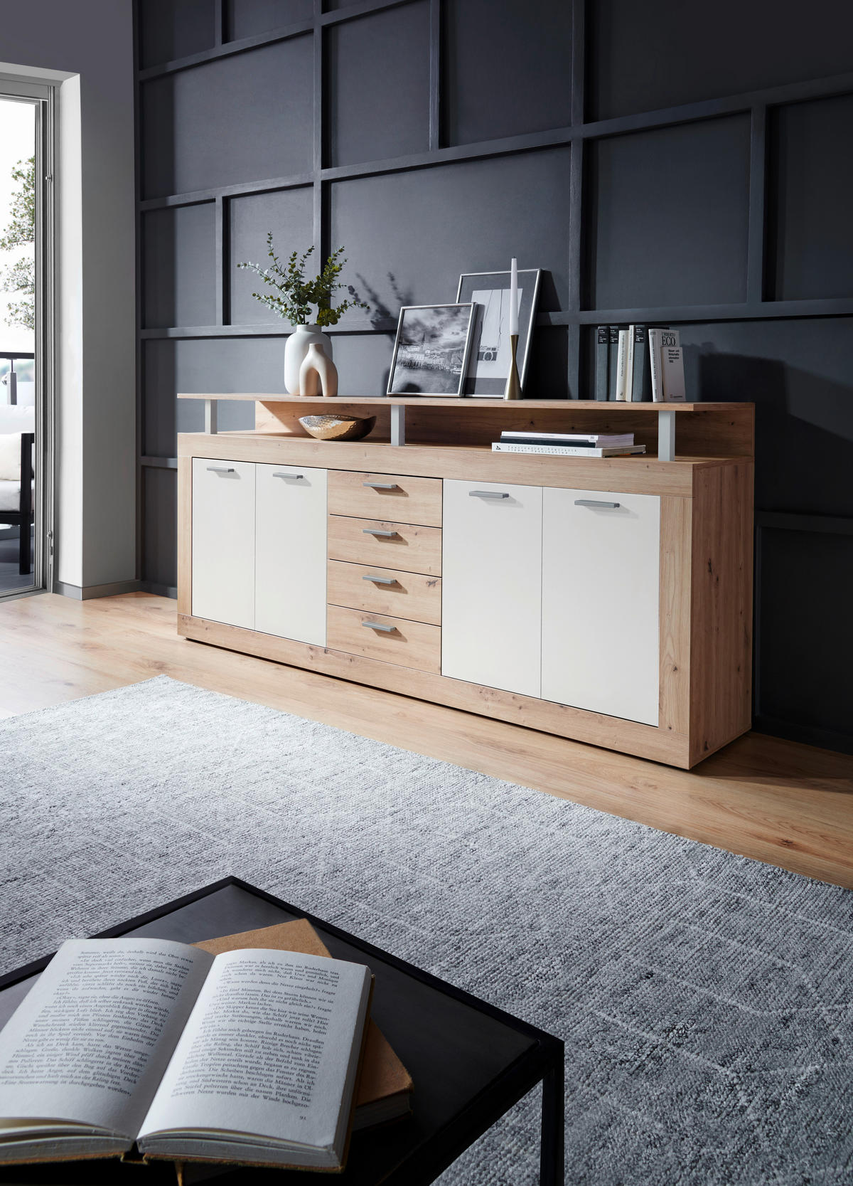 SIDEBOARD  in 195/88/38 cm  - Alufarben/Schwarz, Basics, Holzwerkstoff/Kunststoff (195/88/38cm) - Xora