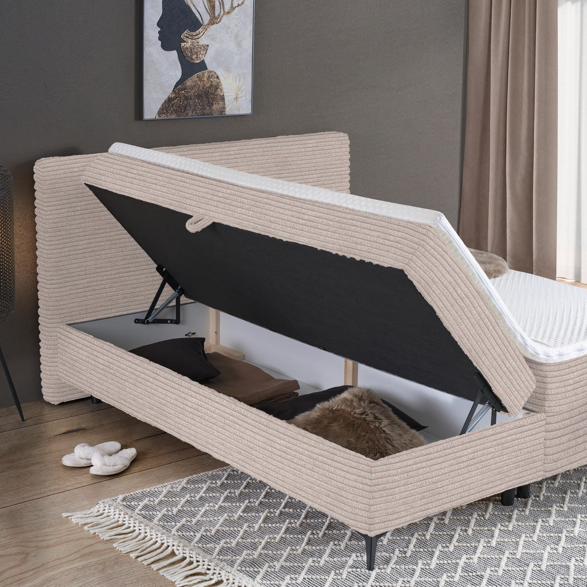 BOXBETT 180/200 cm  in Hellrosa  - Hellrosa/Schwarz, Design, Holz/Holzwerkstoff (180/200cm) - Xora