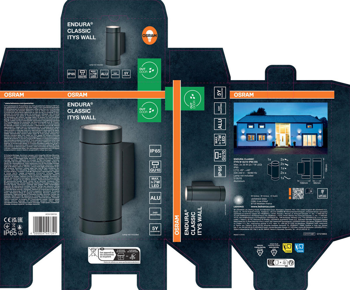 AUßENLEUCHTE 6,5/10/15,8 cm   - Dunkelgrau, Basics, Glas/Metall (6,5/10/15,8cm) - Osram