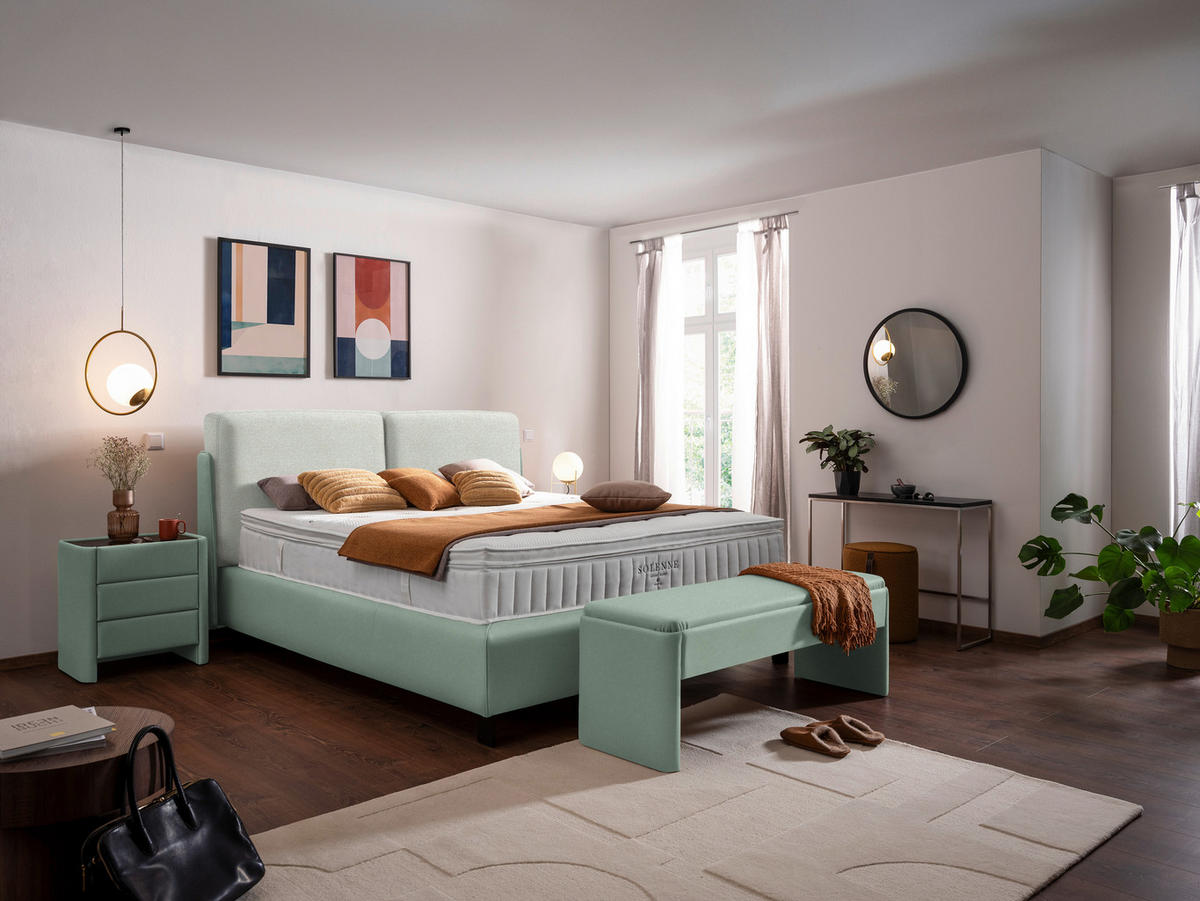 BOXSPRINGBETT 180/200 cm  in Hellgrau, Salbeigrün  - Salbeigrün/Hellgrau, Design, Textil/Metall (180/200cm) - Johann Jakob