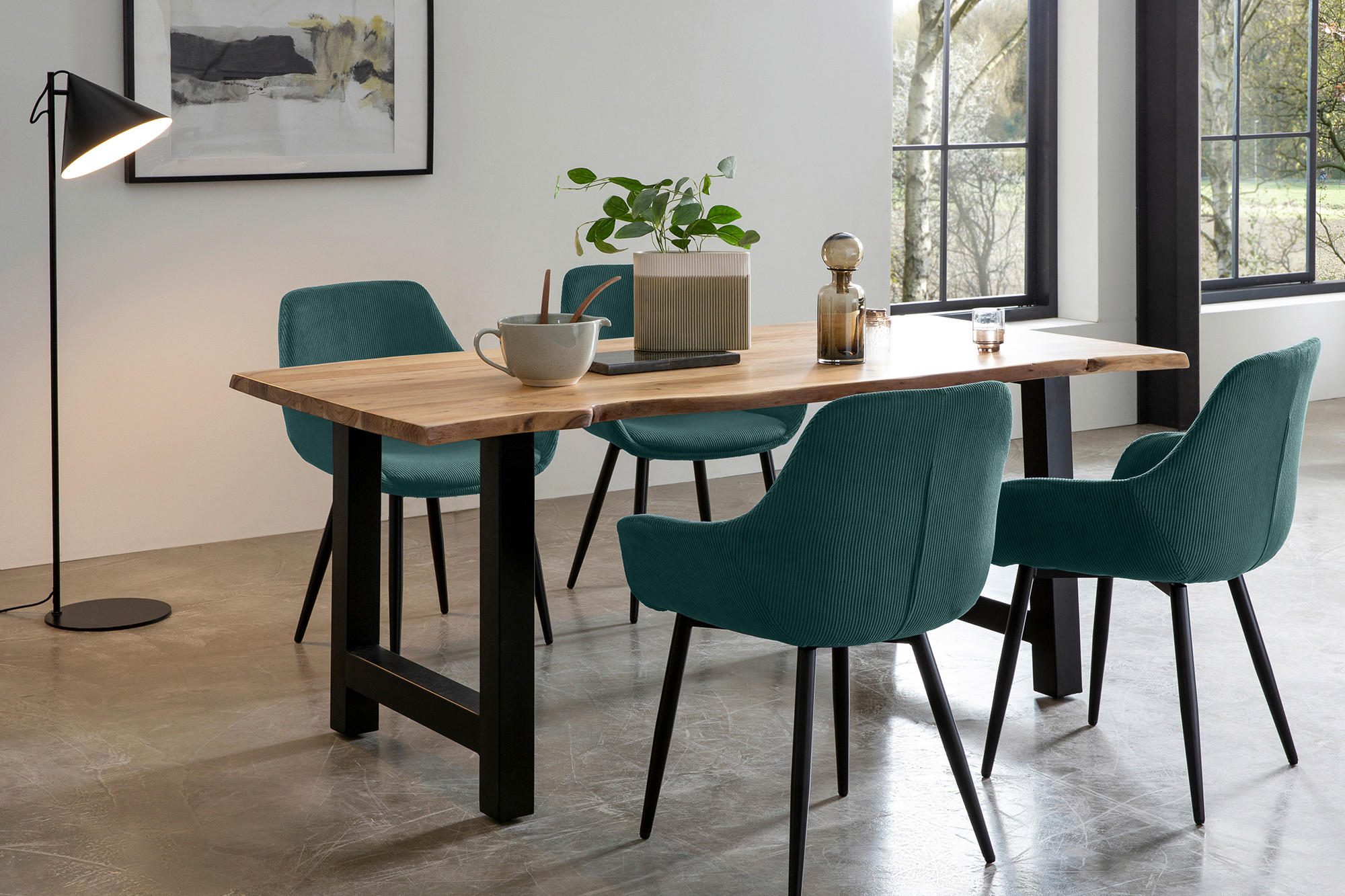 TISCHGRUPPE Grün, Naturfarben  - Naturfarben/Grün, MODERN, Holz/Textil (160/85/76,5cm) - Livetastic