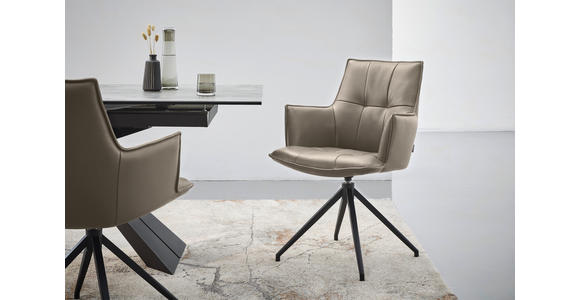 ARMLEHNSTUHL  in Eisen Echtleder pigmentiert  - Taupe/Schwarz, Design, Leder/Metall (60/89,5/63cm) - Novel