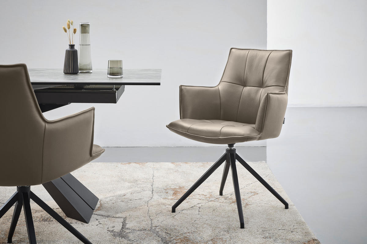 ARMLEHNSTUHL  in Eisen Echtleder pigmentiert  - Taupe/Schwarz, Design, Leder/Metall (60/89,5/63cm) - Novel