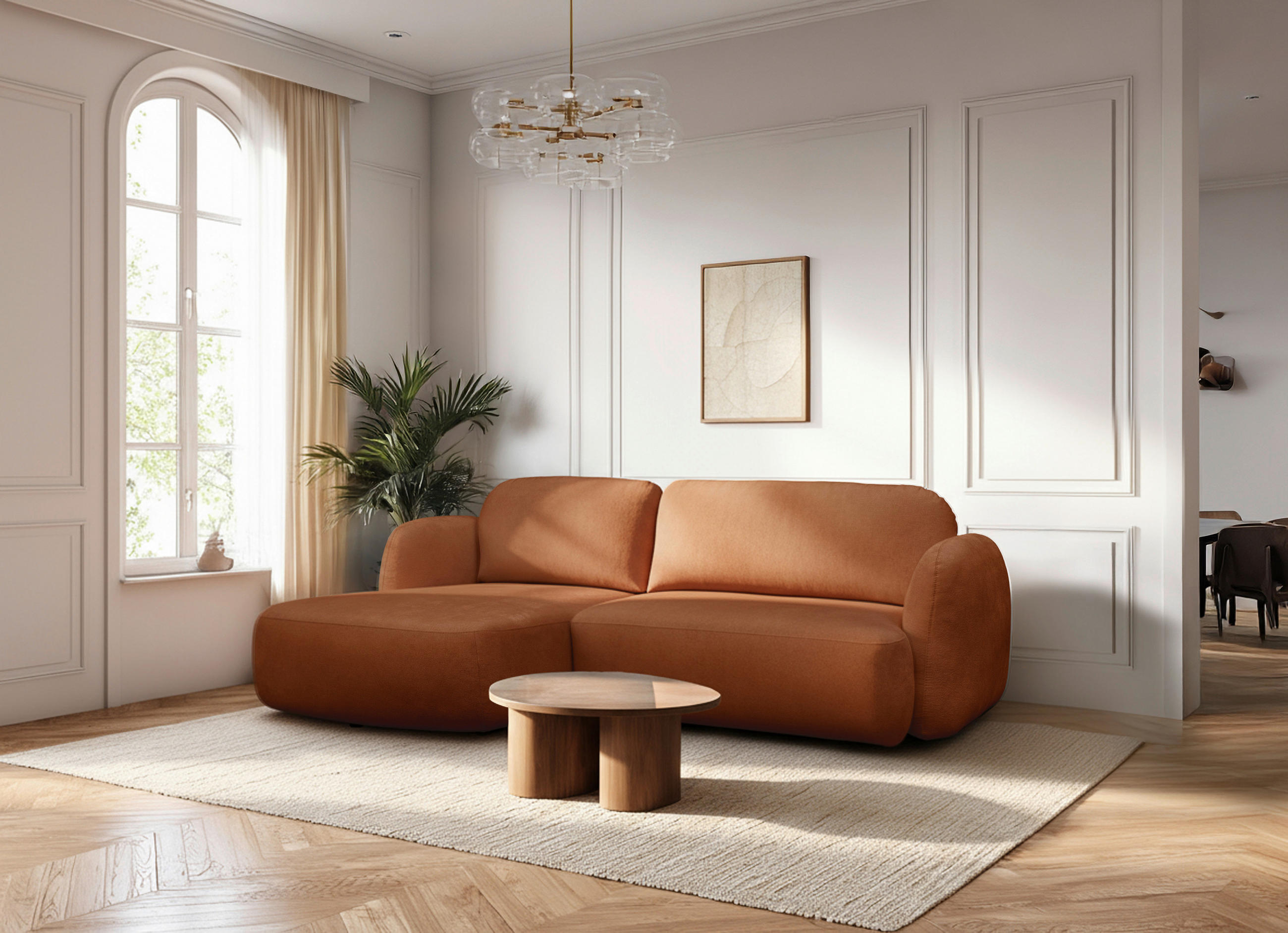 ECKSOFA VELU Terracotta Chenille  - Terracotta/Schwarz, Design, Textil (175cm) - MID.YOU