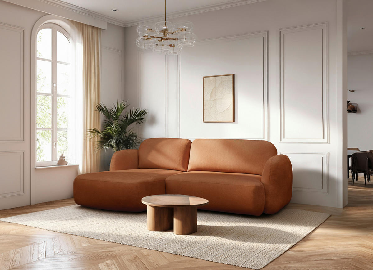 ECKSOFA VELU Terracotta Chenille  - Terracotta/Schwarz, Design, Textil (175cm) - MID.YOU