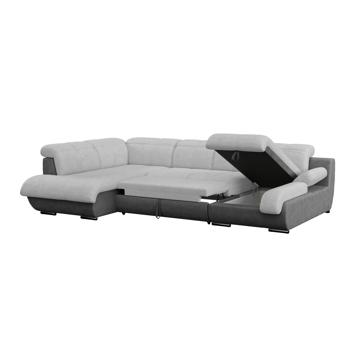 WOHNLANDSCHAFT Grau, Hellgrau, Dunkelgrau Mikrofaser  - Chromfarben/Dunkelgrau, MODERN, Textil/Metall (228/345/184cm) - MID.YOU