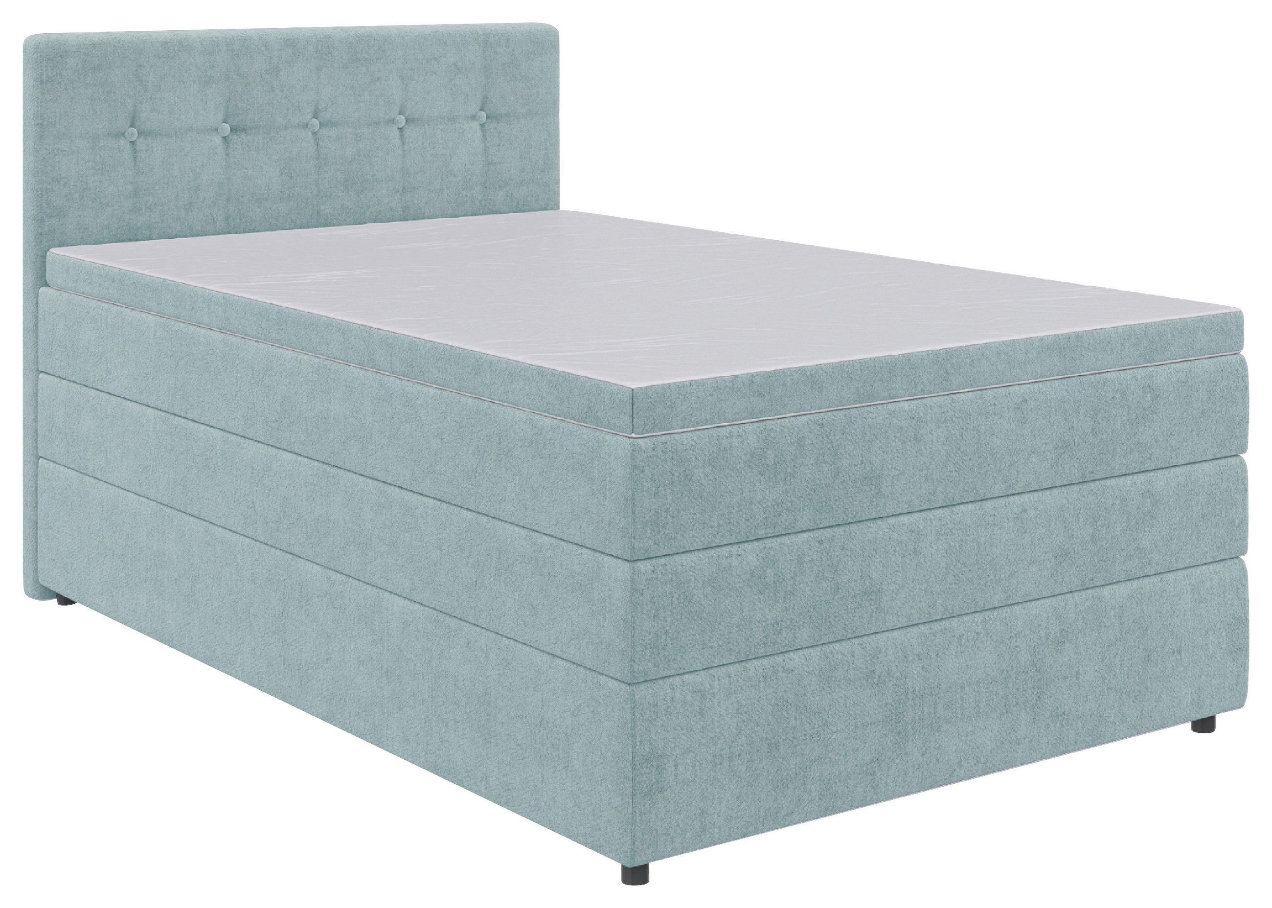 BOXSPRINGBETT 120/200 cm,  in Hellblau, Matratze, Bettkasten, Topper, H3 = fest  - Schwarz/Hellblau, KONVENTIONELL, Kunststoff/Textil (120/200cm) - Boxxx