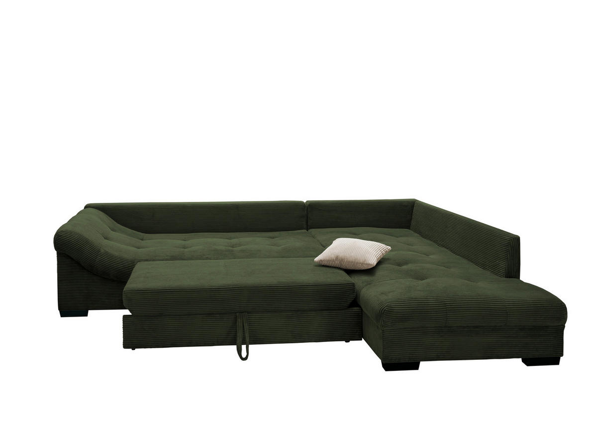 ECKSOFA Dunkelgrün Cord  - Dunkelgrün/Beige, Design, Holz/Textil (298/202cm) - MID.YOU