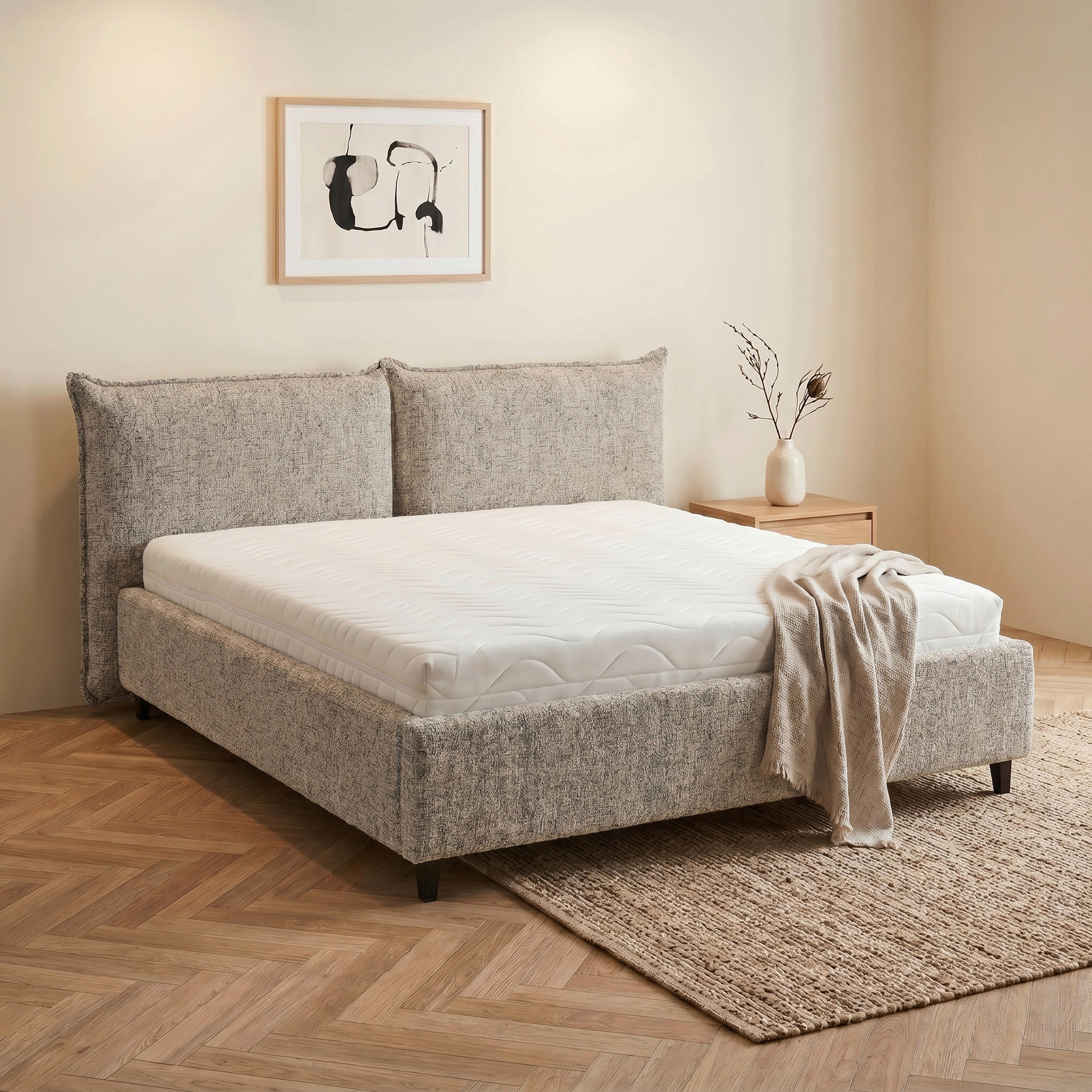 POLSTERBETT 180/200 cm,  in Beigebraun, gepolstertes Kopfteil, Lattenrost, Bettkasten,  - Beigebraun/Schwarz, MODERN, Holz/Textil (180/200cm) - Livetastic