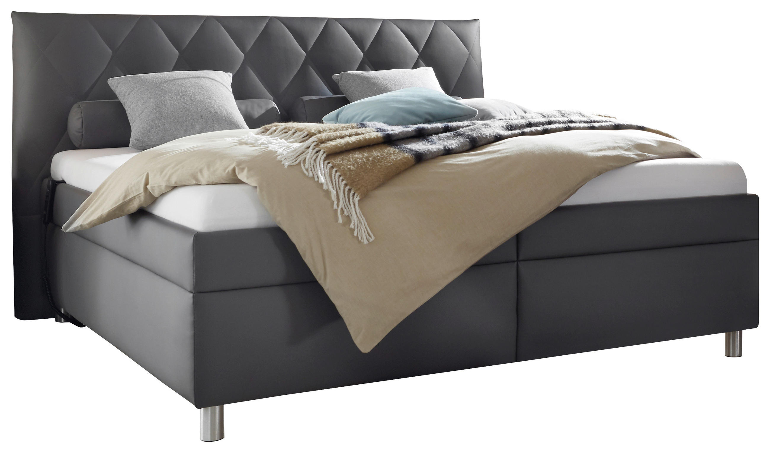 POLSTERBETT 180/200 cm in Anthrazit - Birkefarben/Anthrazit, KONVENTIONELL, Holz/Textil (180/200cm) - Esposa