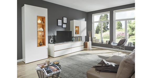 WOHNWAND Nussbaumfarben, Weiß - Nussbaumfarben/Schwarz, Design, Glas/Holz (391,5/205/56,5cm) - Dieter Knoll