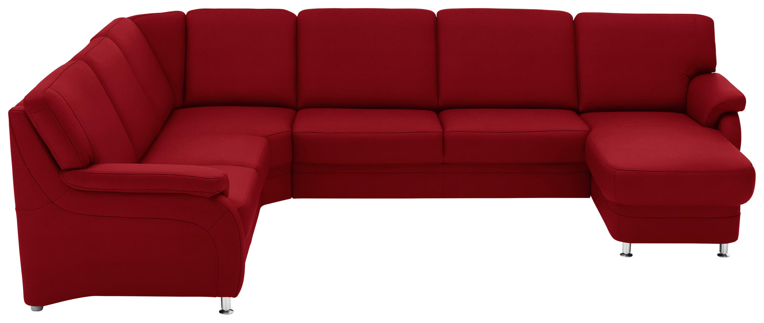WOHNLANDSCHAFT Echtleder Rot  - Rot/Alufarben, Konventionell, Leder/Metall (239/329/165cm) - Beldomo Premium