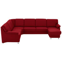 WOHNLANDSCHAFT Echtleder Rot  - Rot/Alufarben, Konventionell, Leder/Metall (239/329/165cm) - Beldomo Premium