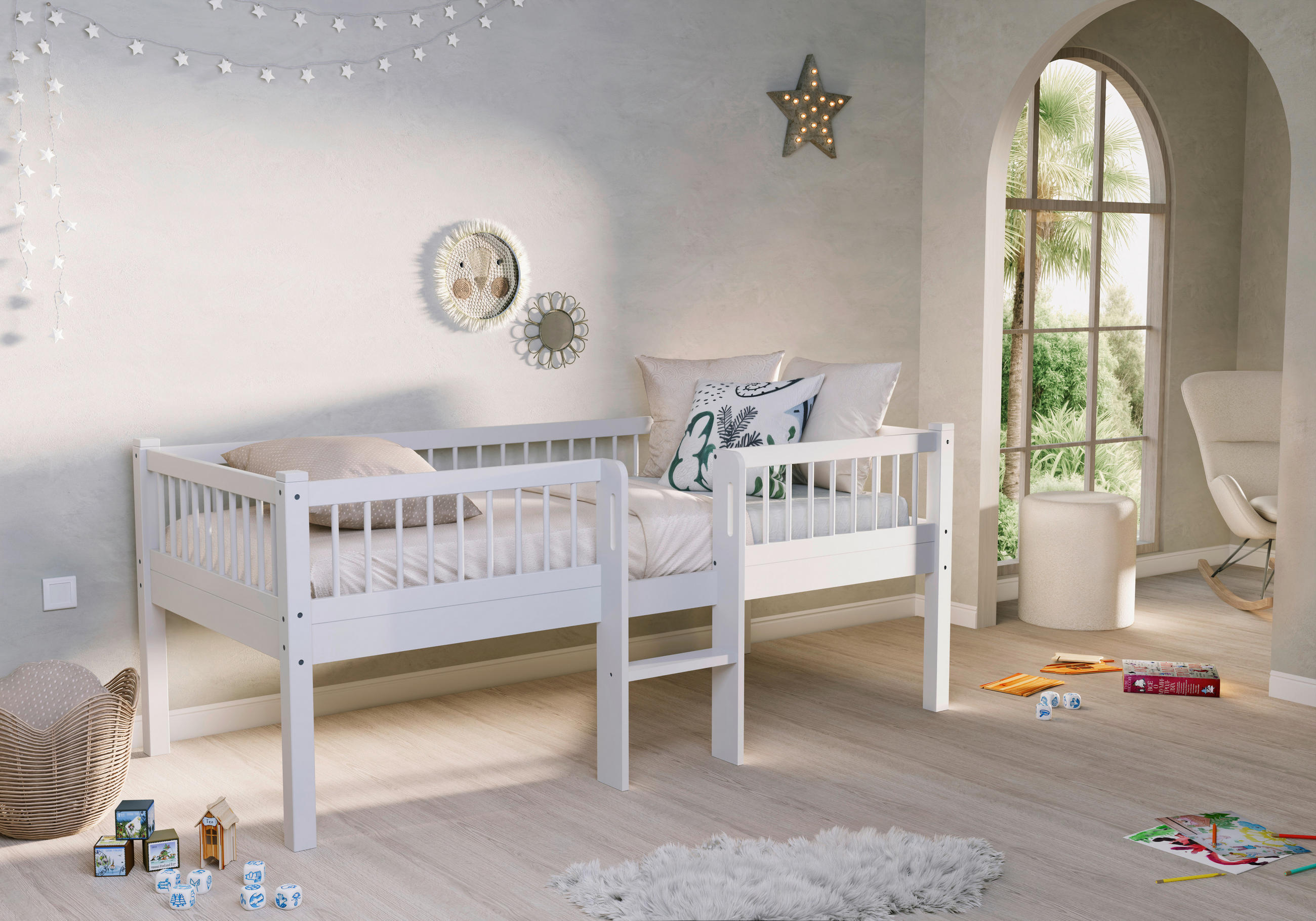 SPIELBETT Buche massiv 90/200 cm Weiß  - Naturfarben/Weiß, MODERN, Holz (90/200cm) - MID.YOU