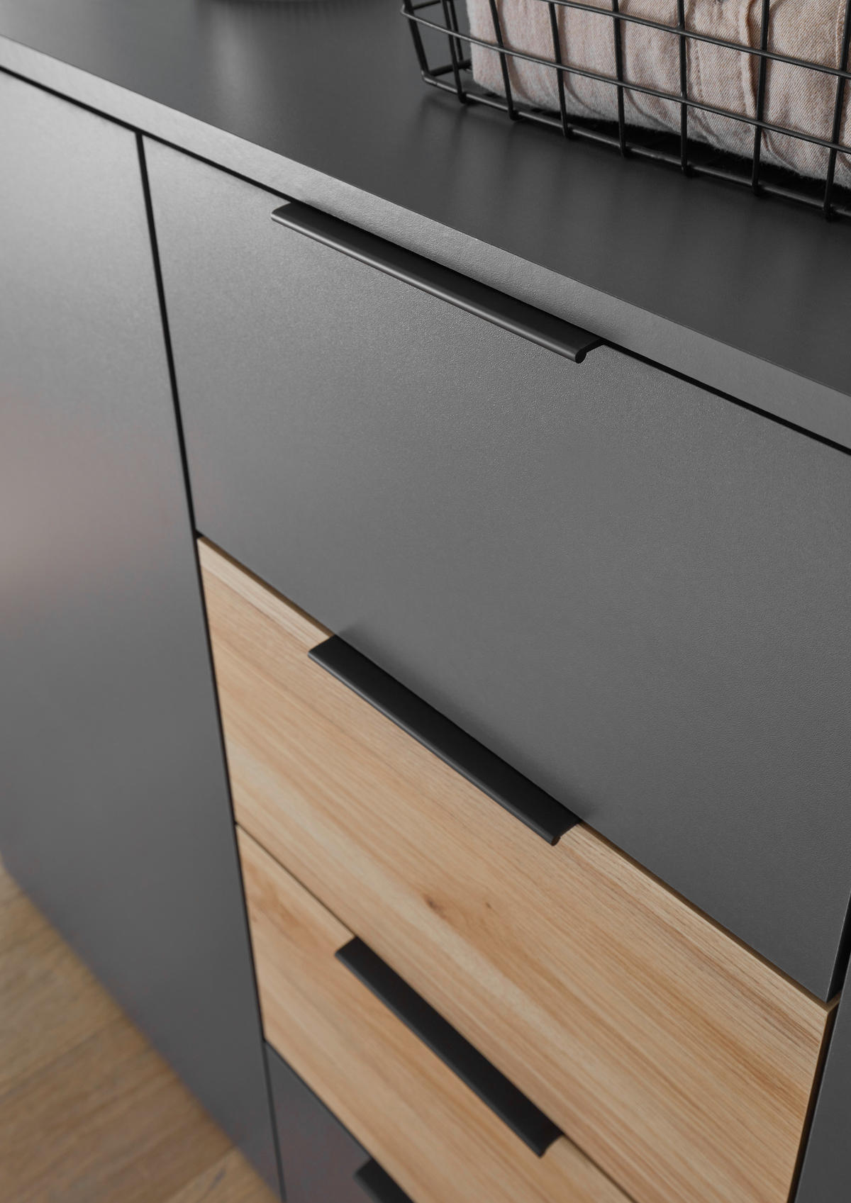 SIDEBOARD  in 135/89/40 cm  - Eichefarben/Schwarz, KONVENTIONELL, Holzwerkstoff/Kunststoff (135/89/40cm) - Carryhome