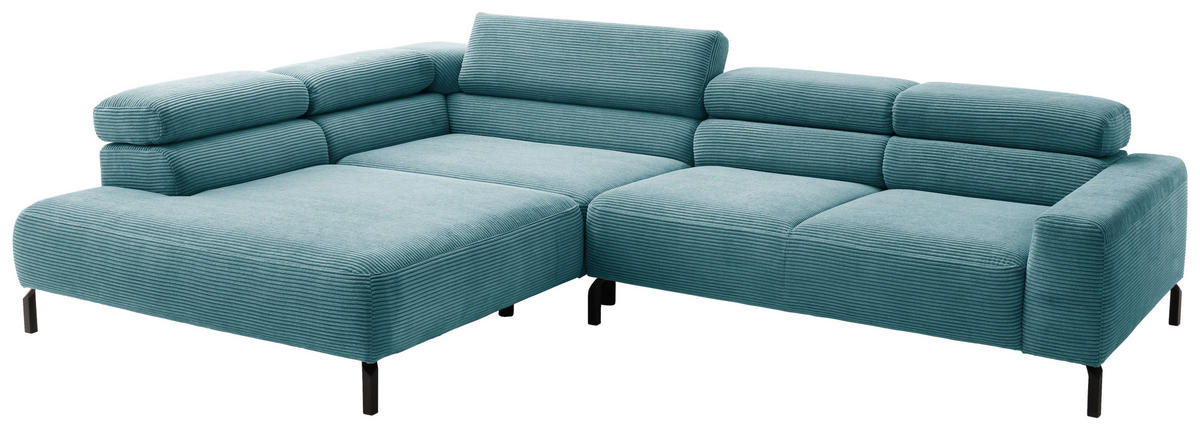 ECKSOFA inkl. Funktion in Cord Petrol  - Petrol/Schwarz, Modern, Textil/Metall (219/309cm) - Pure Home Lifestyle