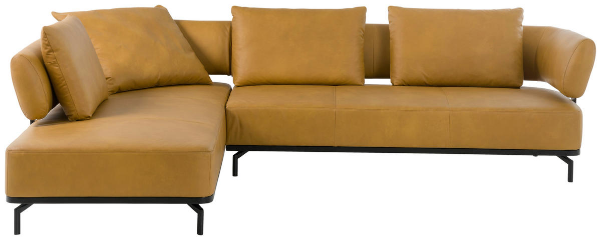 ECKSOFA in Echtleder Dunkelgelb  237/302 cm  - Dunkelgelb/Schwarz, Design, Leder/Metall (237/302cm) - Dieter Knoll