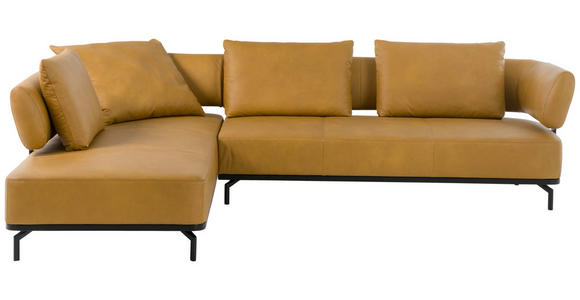 ECKSOFA in Echtleder Dunkelgelb  - Dunkelgelb/Schwarz, Design, Leder/Metall (237/302cm) - Dieter Knoll