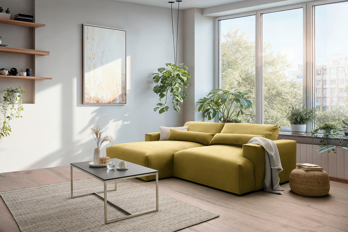 ECKSOFA Struktur Senfgelb  - Senfgelb/Schwarz, Design, Kunststoff/Textil (187/267cm) - Stylife