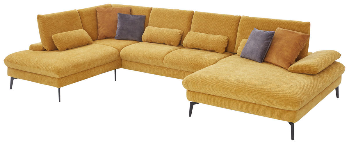 WOHNLANDSCHAFT in Webstoff Currygelb  - Currygelb/Schwarz, Design, Textil/Metall (208/354/157cm) - Dieter Knoll