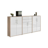AKTENSCHRANK Sonoma Eiche, Weiß Hochglanz  - Weiß Hochglanz/Sonoma Eiche, MODERN, Holzwerkstoff (253,2/113,6/33cm) - MID.YOU
