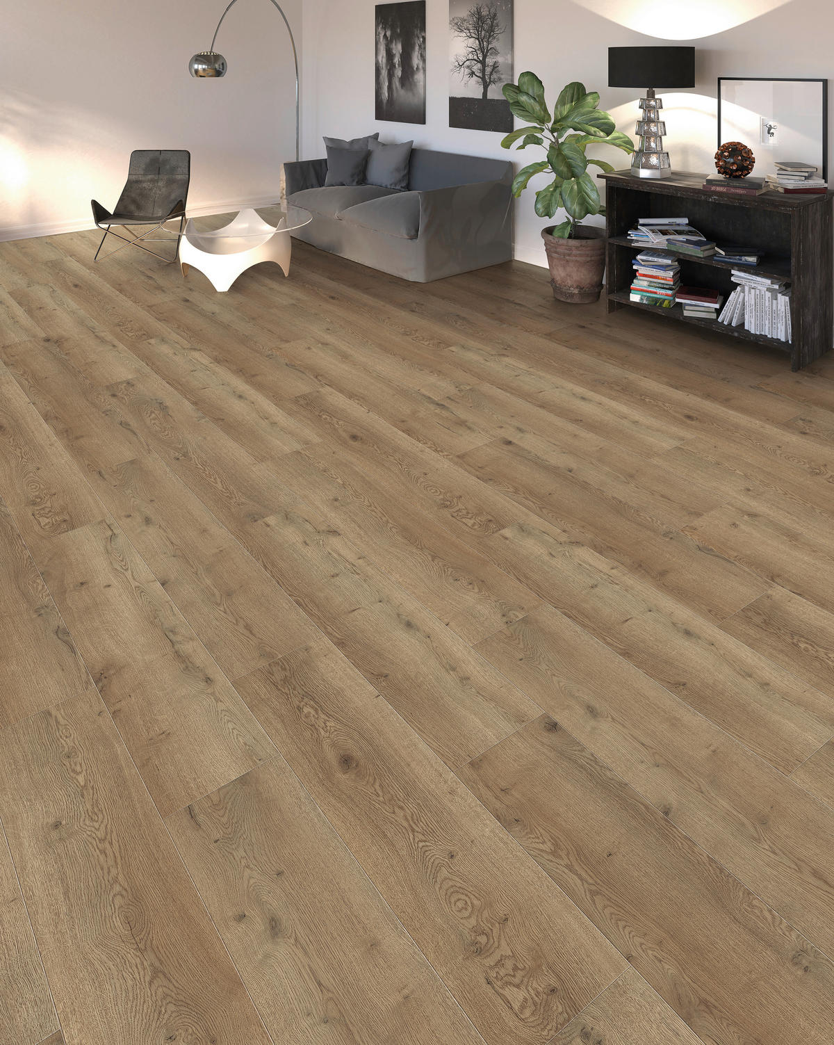 DESIGNBODEN Hydrostar Eiche Palermo  per  m² - Eichefarben/Graubraun, Design, Holzwerkstoff (128.2/23.5/0.65cm) - Living by HARO