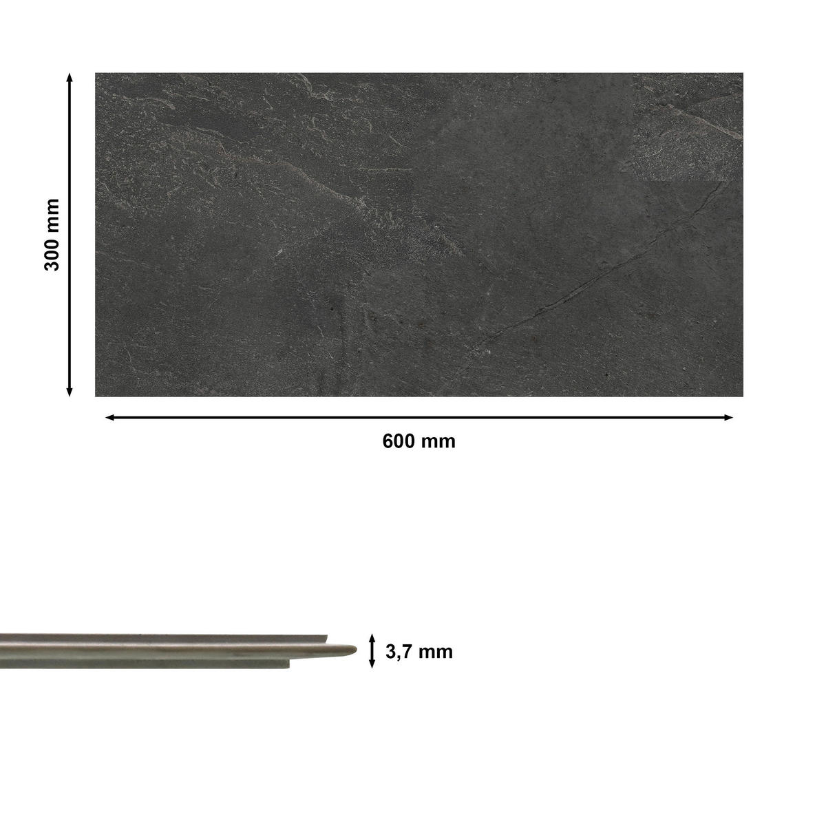 WANDPANEEL Revêt Design-Wandfliesen Anthrazit  - Anthrazit, MODERN, Kunststoff (60/30/0,37cm)