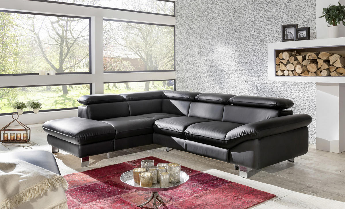 WOHNLANDSCHAFT in Lederlook Schwarz  - Chromfarben/Schwarz, MODERN, Textil/Metall (214/266cm) - MID.YOU