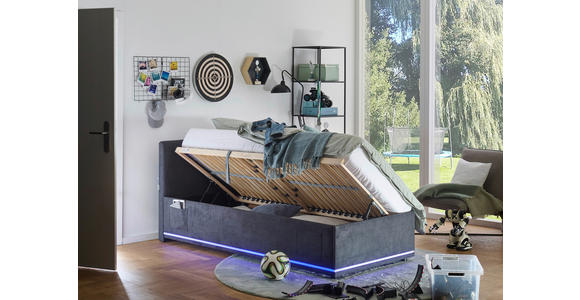 POLSTERBETT 90/200 cm,  in Graphitfarben, Beleuchtung, Lattenrost, Bettkasten,  - Birkefarben/Buchefarben, Design, Holz/Kunststoff (90/200cm) - Xora