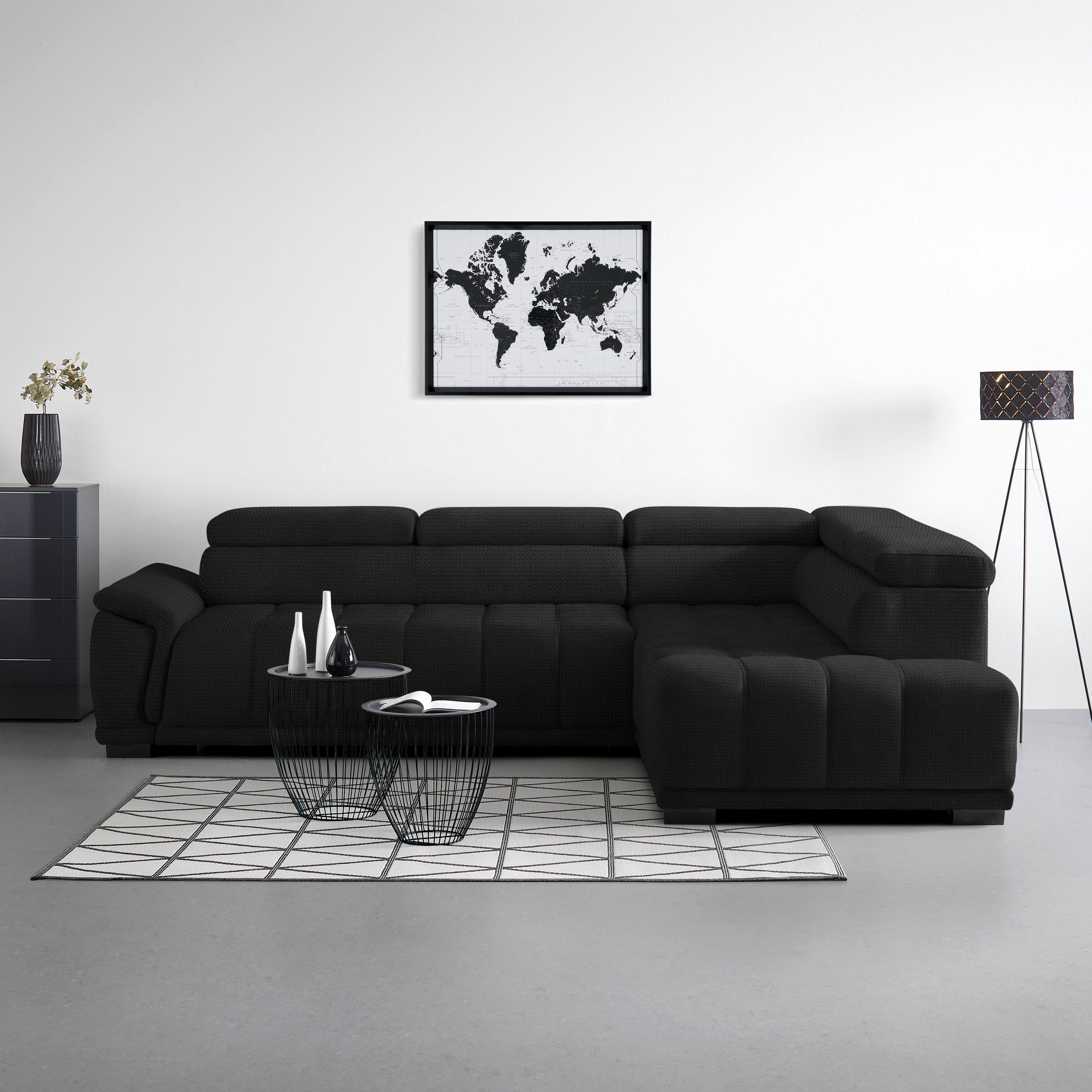 HÖRNSOFFA i chenille, vävt tyg antracit  - svart/antracit, Modern, textil/plast (283/106cm) - MID.YOU