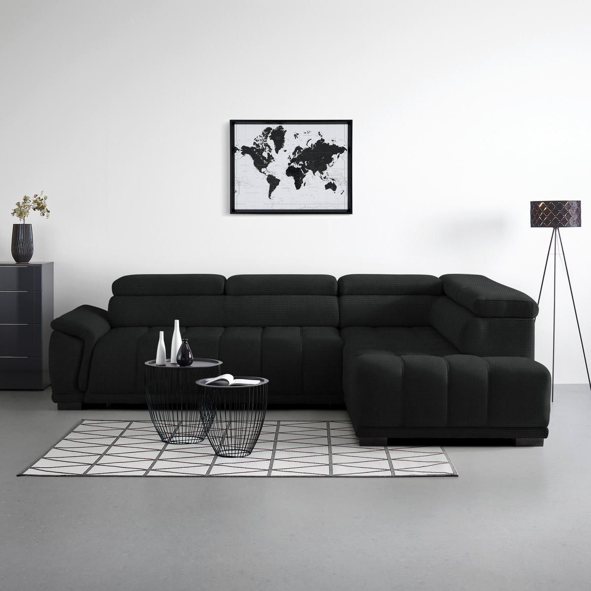 HÖRNSOFFA i chenille, vävt tyg antracit  - svart/antracit, Modern, textil/plast (283/106cm) - MID.YOU