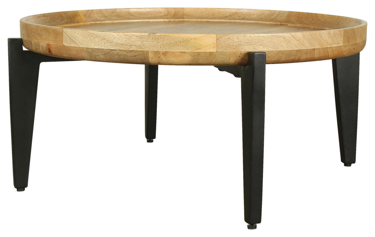COUCHTISCH Mangoholz vollmassiv Hellbraun, Schwarz  - Hellbraun/Schwarz, Design, Holz/Metall (75/34cm) - Livetastic