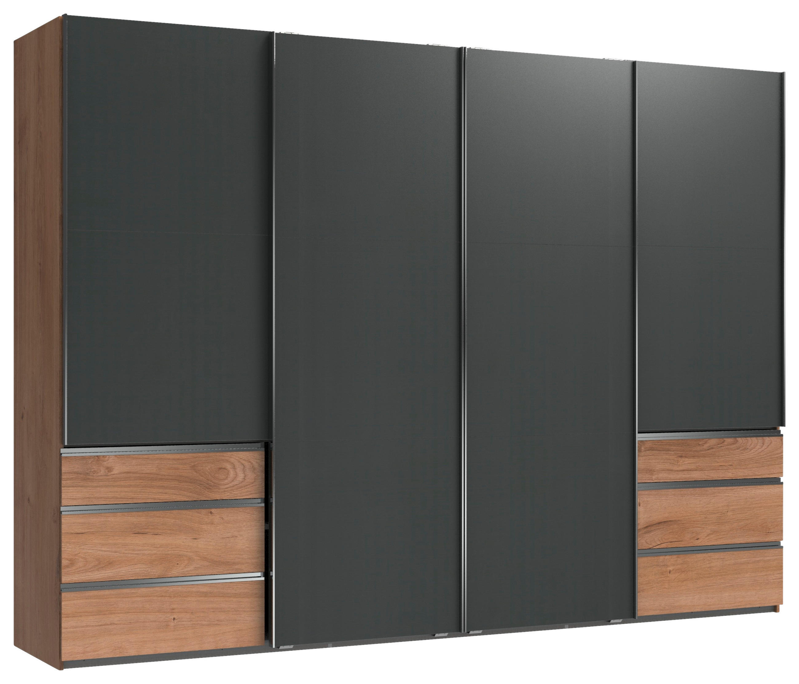 SCHWEBETÜRENSCHRANK 300/216/65 cm 4-türig Graphitfarben, Plankeneiche  - Chromfarben/Plankeneiche, MODERN, Holzwerkstoff (300/216/65cm) - MID.YOU