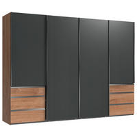 SCHWEBETÜRENSCHRANK 300/216/65 cm 4-türig Graphitfarben, Plankeneiche  - Chromfarben/Plankeneiche, MODERN, Holzwerkstoff (300/216/65cm) - MID.YOU