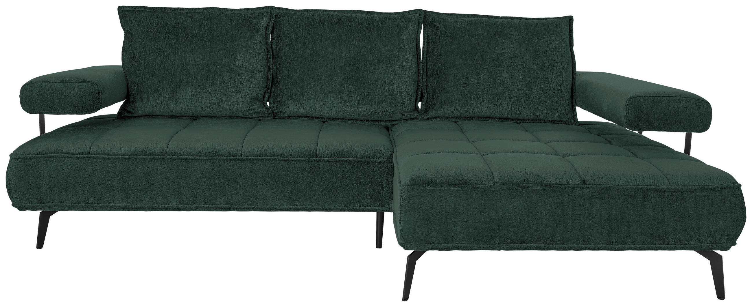ECKSOFA in Webstoff Dunkelgrün  - Dunkelgrün/Schwarz, Design, Textil/Metall (266/180cm) - Welnova